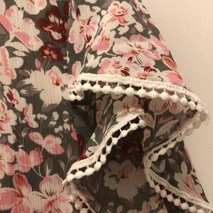 Floral Blouse with Lace Trim